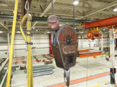 Cleveland Tramrail P&H 1 Ton Single Girder Underhung Bridge Crane 45' 10" Span