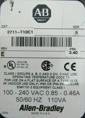 REFURBISHED ALLEN BRADLEY 2711-T10C1 PANELVIEW 1000 SER.B REV.E FRN 3.40