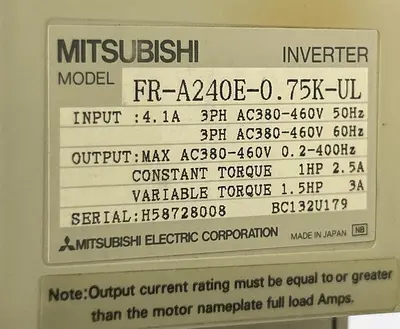 USED MITSUBISHI ELECTRIC FR-A240E-0.75K-UL