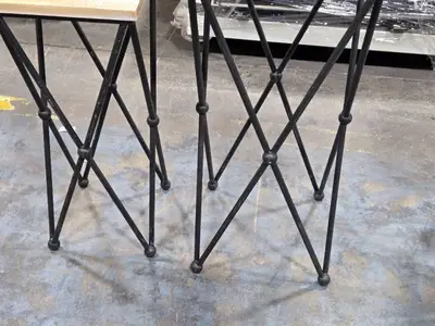 Lot of (2) Side Tables Distressed Wood Top / Metal Frame