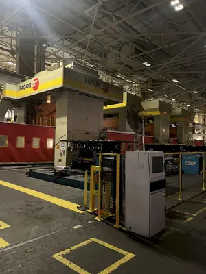 1500 Ton Fagor Model LE4-1500-400-2500 4 point Link drive lead press with 3- 1000 ton Danly model U4-1000-180-96 Straight side underdrive press. Full tandem line. SIemans cnc controls.
