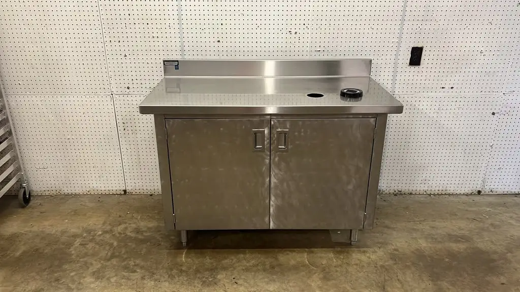 Used Falcon Restaurant Supply Used 48" x 24" Stainless Steel 2 Door Storage Cabinet Drink Station - NDTI Food Prep Tables Illinois US | Falcon Restaurant Supply #1373506