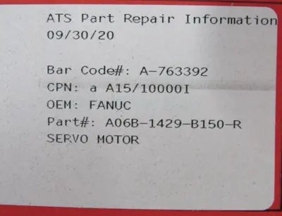 REFURBISHED FANUC A06B-1429-B150-R SERVO MOTOR A06B1429B150R