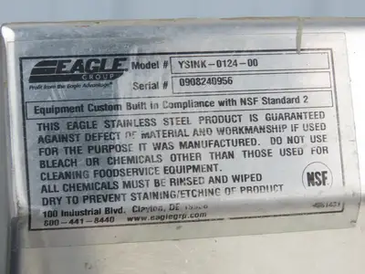 Eagle YSINK Stainless Steel 3 Bay Sink 26x20" Compartment Dual 24" Drainboard