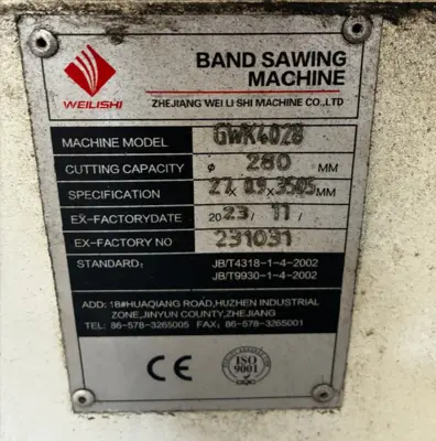 2023 WEILISHI GWK4028 SAWS, BAND, HORIZONTAL | Machinery Network (2)