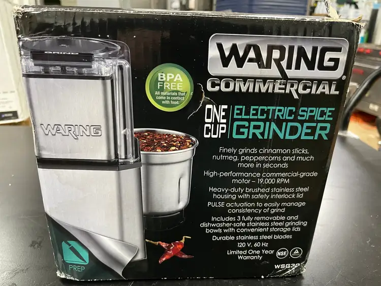 New | in-Stock Waring Used Waring WSG30 1.5 Cup Stainless Commercial Spice Grinder - 120V - TH2 Grinders / Shredders - Food Illinois US | Falcon Restaurant Supply #1374949