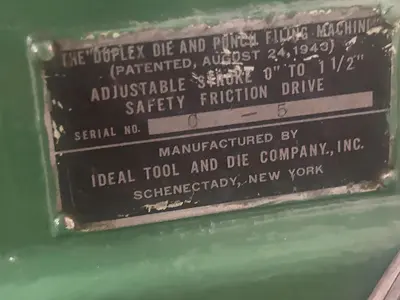 Ideal Tool & Die Company Duplex Die & Punch Filling Machine