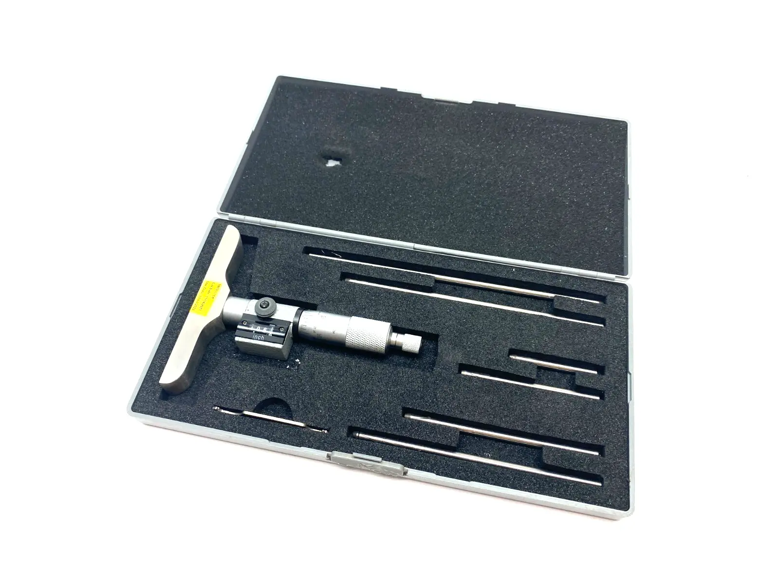 USED SPI MECHANICAL DEPTH MICROMETER 0-6" ROD SET, RATCHET STOP THIMBLE