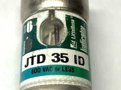 USED LITTELFUSE CURRENT LIMITING TIME DELAY INDICATOR FUSE CLASS J 600VAC 35A