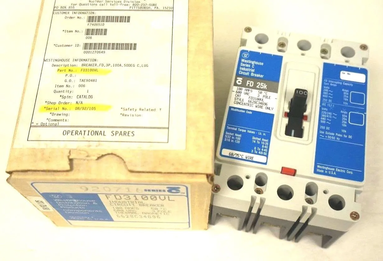 NEW WESTINGHOUSE FD3100VL SER.C CIRCUIT BREAKER
