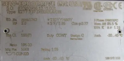 NEW SEW EURODRIVE KT77 R37 DRE90L4/DH GEAR MOTOR 195:1 230/460V KT77R37DRE90L4DH