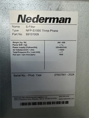 Used 2024 NEDERMAN "NFP-S1000" Dust Collectors Texas US | MachineryMax #1488345