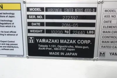 Used 2016 MAZAK HCN NEXUS 4000-III Horizontal Machining Centers Michigan US | Industrial Machinery NJ LLC #942695