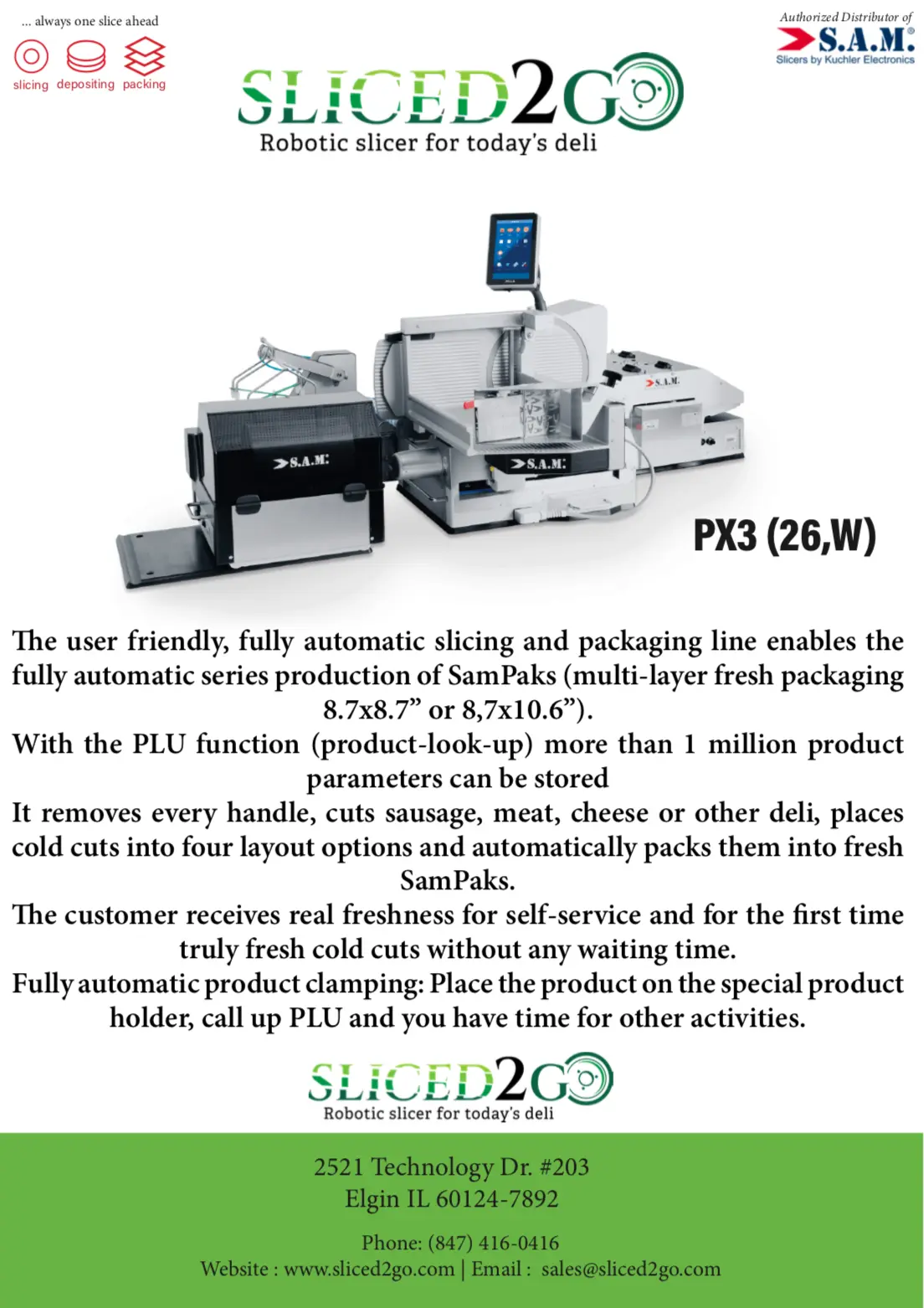 S.A.M PX3 Fully Automatic Slicing/Stacking Machine with Packaging Line