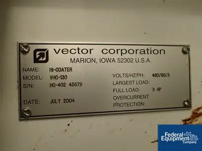 USED Vector 52" Vector Coating Pan, Model VHC-130 STL