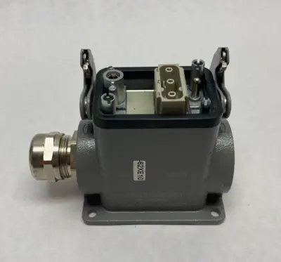 USED HARTING HAN 6B-ASG2-LB-M25 CONNECTOR HOOD W/ FRAME & INSERTS