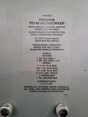 Used PIRANHA PII-140 Ironworkers Kentucky US | Aucto #1341556