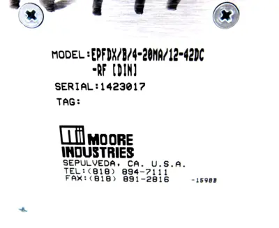 NEW MOORE INDUSTRIES EPFDX/B/4-20MA/12-42DC-RF ISOLATOR EPFDXB420MA1242DCRF