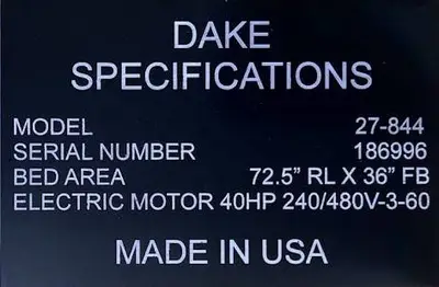 USED 1988 USED DAKE PRESSES DAKE 27-844 PRESS