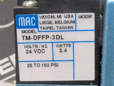 MAC 82A-AA-000-TM-DFFP-3DL Solenoid Valve Assembly 150 psi New