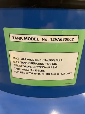 Carrier 12VA680002 Refrigerant Receiver Tank 832lbs R-11 @ 90% 10/15PSI