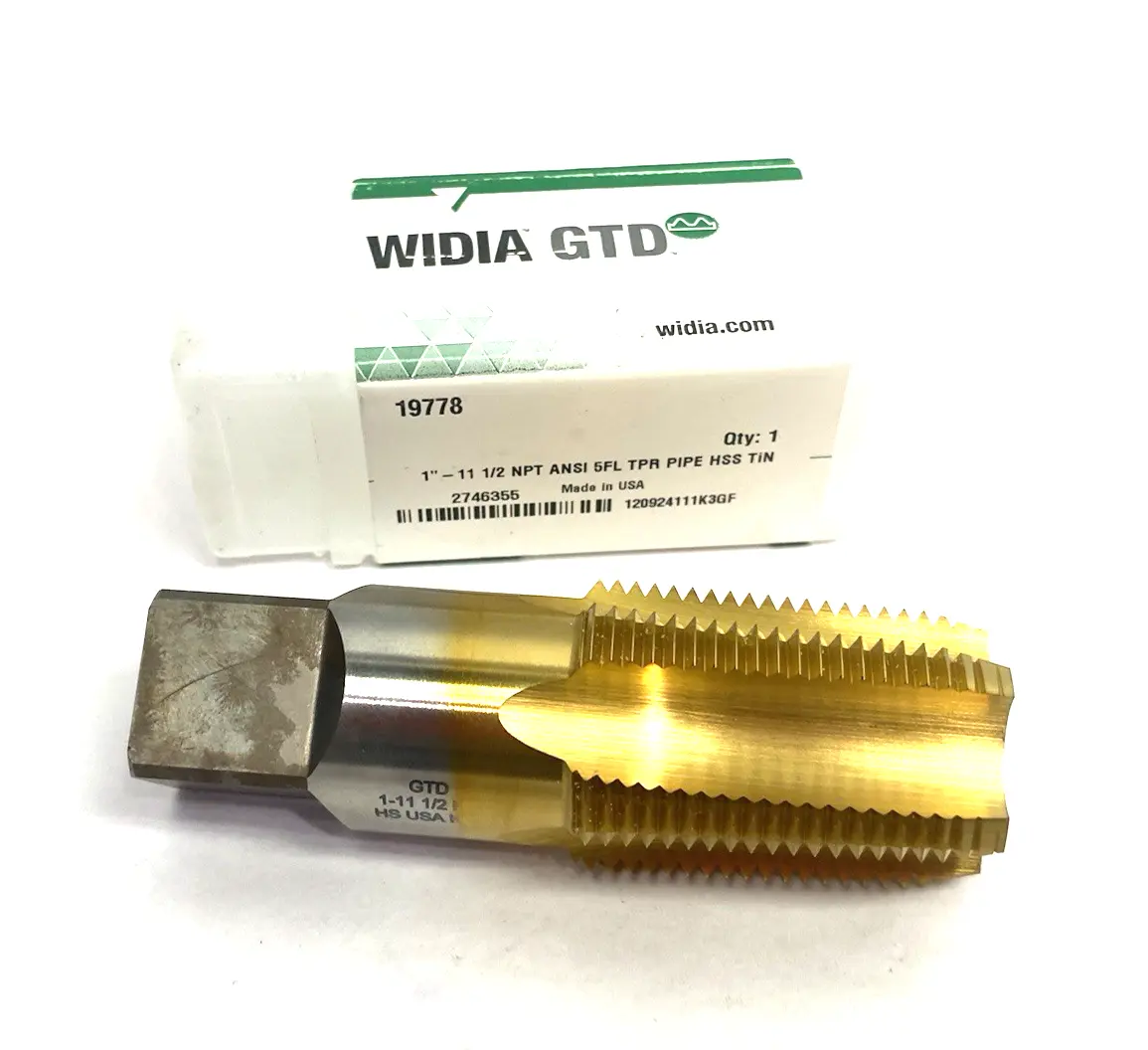 USED WIDIA TAPER PIPE TAP 5-FLUTE NPT/NPTF 1" - 11-1/2 TIN COAT 19778