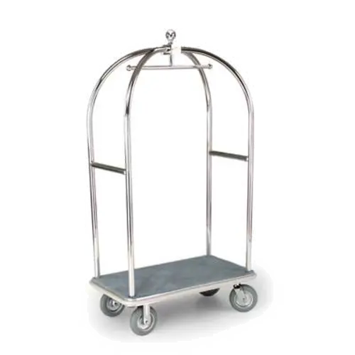 Forbes Industries Birdcage Luggage Cart w/ (2) Push Bars & Carpeted Deck - 43"L x 24"W x 78"H, Polished Brass (2419)
