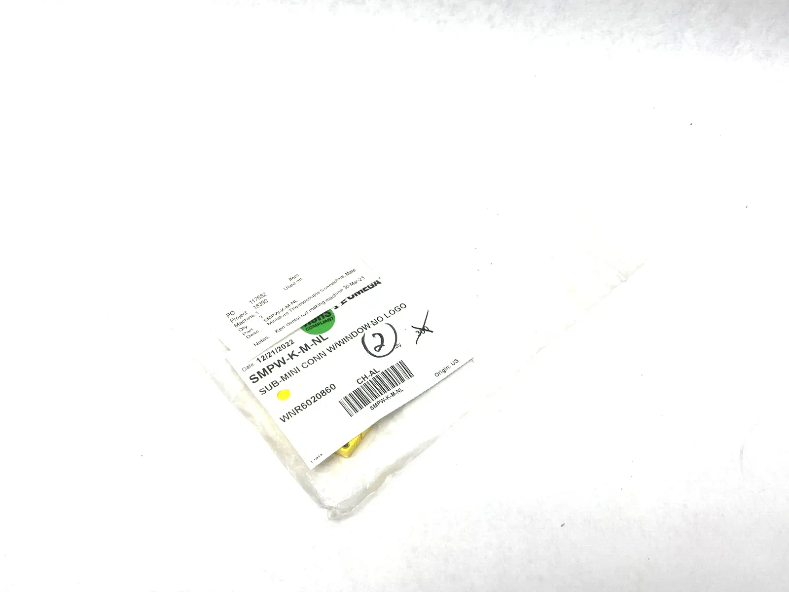 SMPW-K-M-NL | Omega  Sub-Mini Connector Thermocouple w/ Window Male PKG OF 2 - New Other