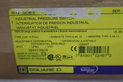 NEW SQUARE D 9012GCW-2 INDUSTRIAL PRESSURE SWITCH 9012 GCW2 STOCK G294