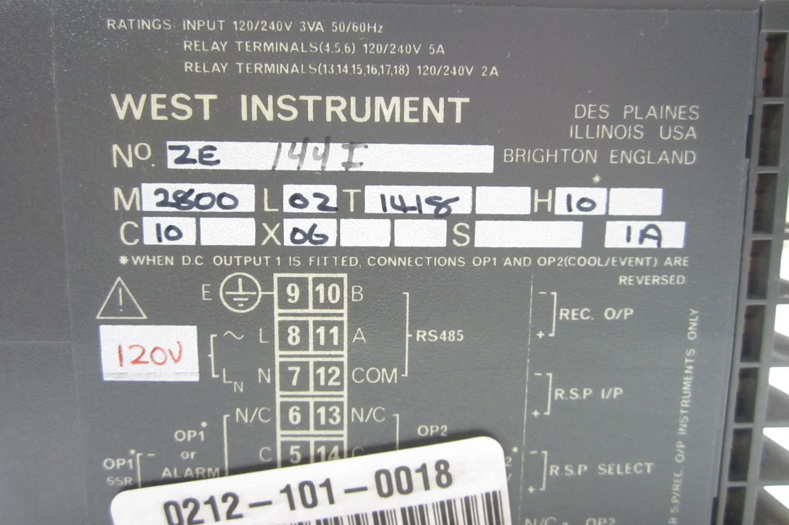 WEST INSTRUMENTS M2800 TEMPERATURE CONTROL WEST 2800