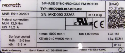 REFURBISHED REXROTH R911262991 SERVO MOTOR MKD090B-047-KP0-KN