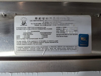 L&J CWSH2430-S 24"D x 30"L 4 Burner Stainless Steel Interior Smokehouse Oven