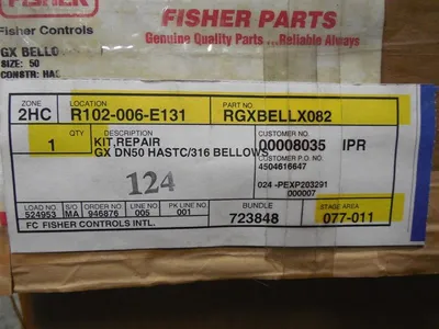 Fisher RGXBELLX082 Bellows Repair Kit GX DN50 HASTC/316 New NIB