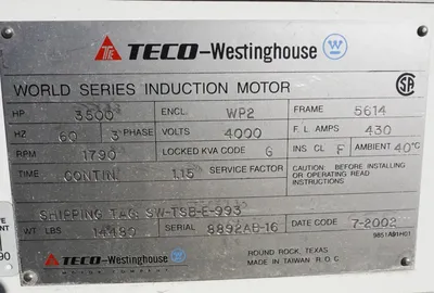 USED TECO WESTINGHOUSE 3500 HP