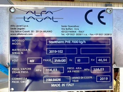 USED 2019 ALFA LAVAL STERITHERM PHE SUGAR 7000 KG/HR