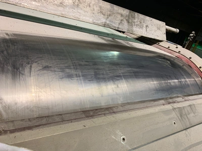 48" x 43' long Sandvik Belt Flaker, stainless steel belt.