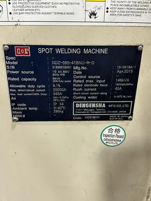 Used 2015 DENGENSHA DENGENSHA NDZ-050-41BNU-R-D Spot Welders Mississippi US | RAB Industries, Inc. #184450