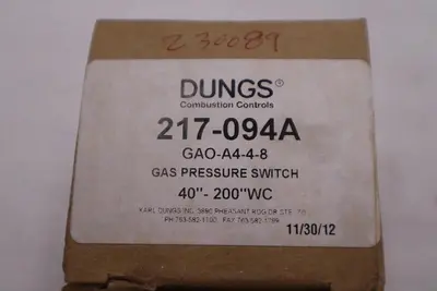 NEW OPEN BOX DUNGS GAS PRESSURE SWITCH 217-094A STOCK H966A