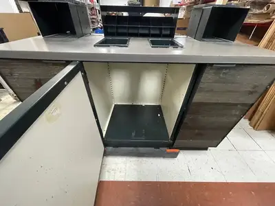 Used Falcon Restaurant Supply Used 3 Door Condiment Drink Station Cabinet Wooden Laminate - SB Underbar Equipment Illinois US | Falcon Restaurant Supply #1376304