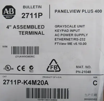 ALLEN BRADLEY 2711P-K4M20A PANELVIEW PLUS 400 SER.C 2711PK4M20A NEW SURPLUS