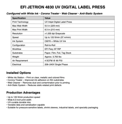 Used 2011 EFI/JETRION 4830 Digital Printers US | Styers Equipment Company #1295393