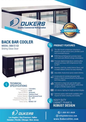 New | in-Stock Dukers New Dukers DBB72-S3 3 Door Bar and Beverage Cooler (Sliding Doors) Bottle Coolers Illinois US | Falcon Restaurant Supply #1376315