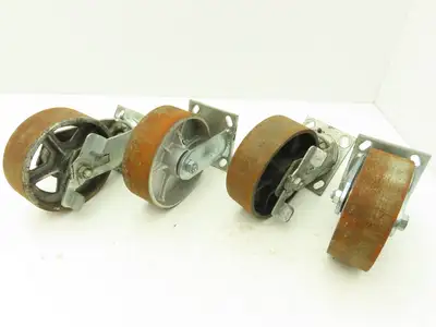Albion 6" Caster Wheel Cast Iron (2) Swivel Locking (2) Rigid 7-1/2"H Lot of 4