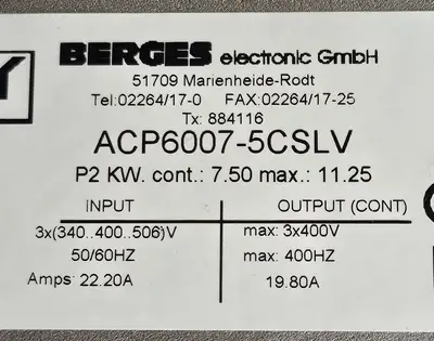 BERGES Electronic GmbH ACP6007-5CSLV P2 KW Inverter Drive 400V 19.80A (BIN655)