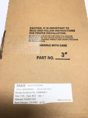 BS&B Safety System A9080068-3 Rupture Disk 3″ Type RLS 119 PSIG @72F