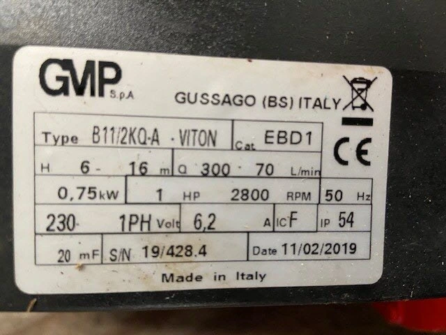 185 LPM GMP M/S Centrifugal Pump  0.75kw