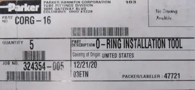 NEW BOX OF 5 PARKER CORG-16 O-RING INSTALLATION TOOL CORG16
