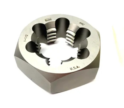 USED IRWIN® HANSON® FLAT HEX RETHREADING DIE, 1-1/2-6 UNC THREAD