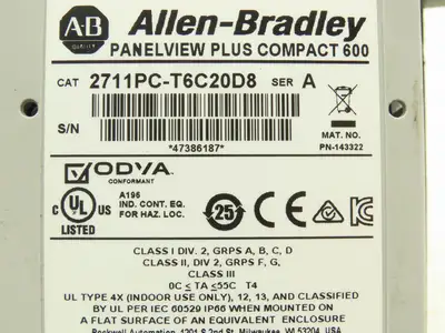 Allen Bradley 2711PC-T6C20D8 HMI PanelView Plus 600 6" Operator Touch Panel