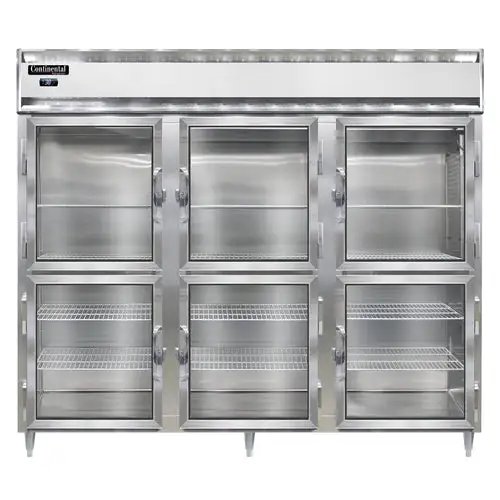 Continental D3RENSSGDHD 85 1/2" Three Section Reach In Refrigerator, (6) Left/right Hinge Glass Doors, Top Compressor, 115v